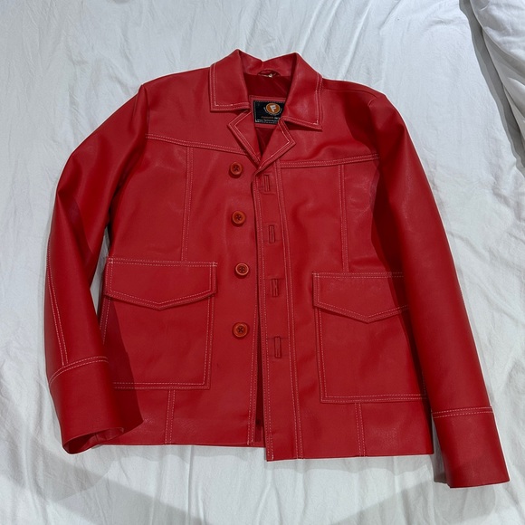 Red Boxy Pleather Coat - Picture 5 of 9